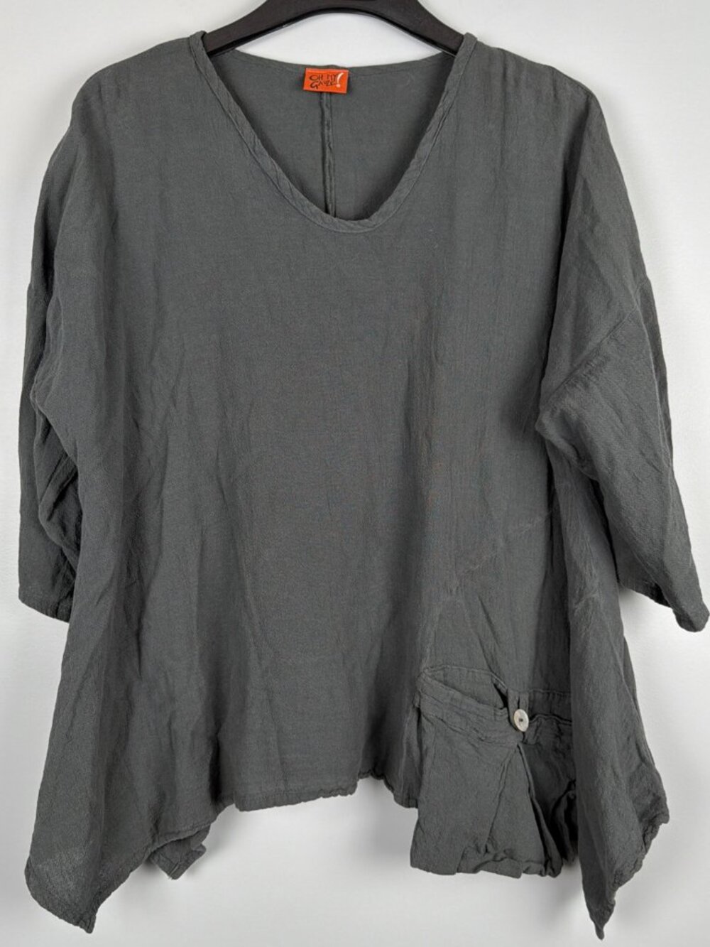 Oh My Gauze Shirt Womens XL Gray 100% Cotton Lagenlook Artsy Beach Bohemian Pool
